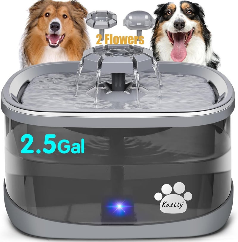 Kastty 2.5Gal/9.5L Dog Water Fountain Extra Large Pet Water Fountain 3 Flow Modes Cat Water Fountain Larger Filter Filtration& Smart LED Pump& Safe Touch, BPA-Free, Quiet for Large Dogs Pets FS68 - Image 1